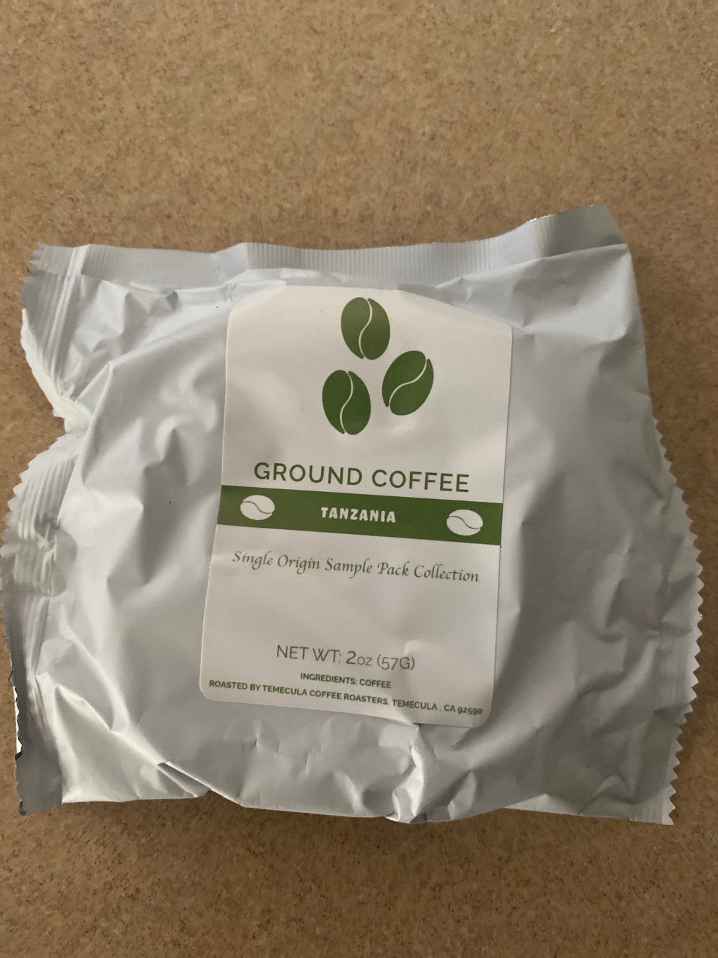 Single Origin Coffee Sample Pack featuring Ground Coffee from Tanzania in a 2oz pack.